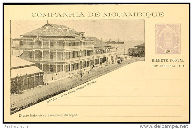 MOCAMBIQUE-GESELLSCHAFT: 1904, 20 R. Doppel-Ganzsachenkarte Mit Wertstempel Rechts Und Ansicht (einmal Wertstempel... - Mozambique
