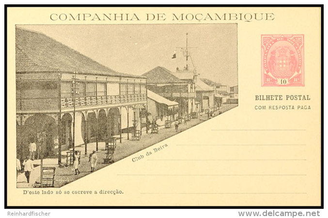 MOCAMBIQUE-GESELLSCHAFT: 1904, 10 R. Doppel-Ganzsachenkarte Mit Wertstempel Rechts Und Ansicht, 4 Stück Mit... - Mozambique