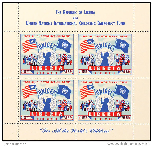 1954, 5 $ "UNICEF" Kleinbogen Mit 4 Marken Im Format 51 X 39 Mm Mit Randbeschriftung; Im Yvert Bekannt Als Block... - Liberia