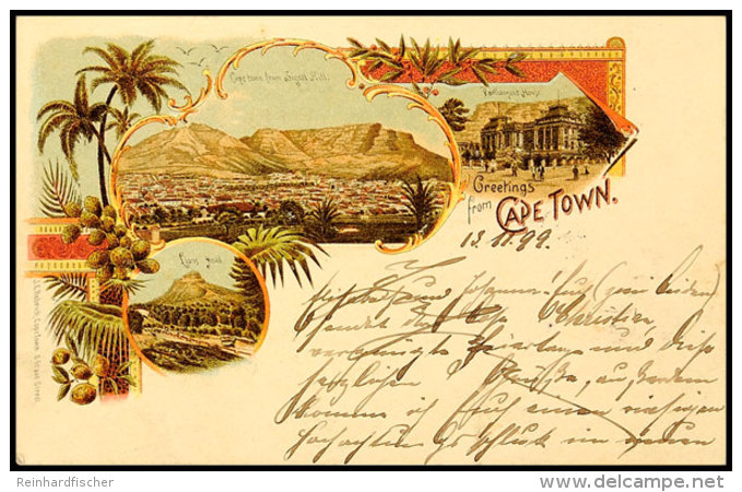 1 D. Auf 1 1/2 D. Ganzsachenkarte Mit Rückseitig Farbiger Ansicht "Greetings From Cape Town" Mit 3 Abb. (u.a.... - Cap De Bonne Espérance (1853-1904)