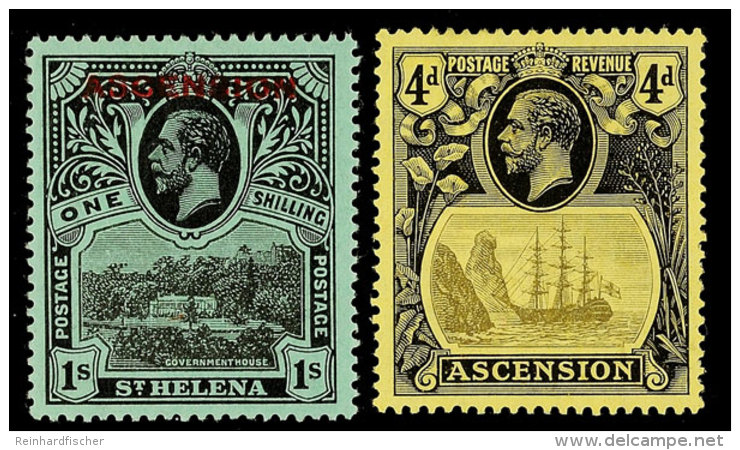 1 Sh. Ausgabe 1922 Und 4 P. Ausgabe 1924, Ungebraucht Mit Originalgummierung Und Falzspur, Mi. 102.-, Katalog: 7,15... - Isla Ascensión