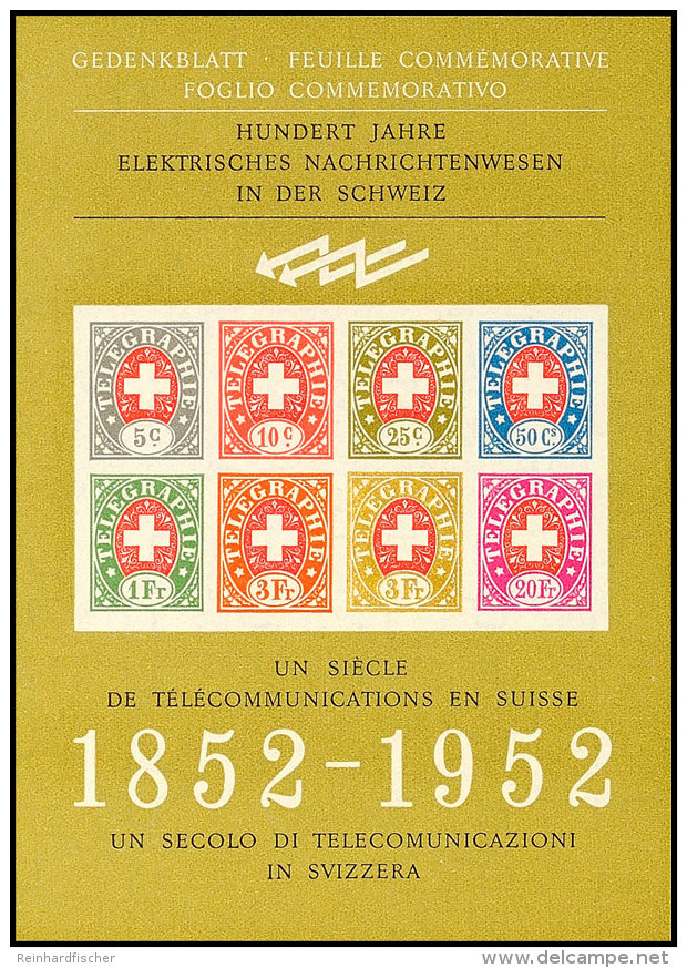 100 Jahre Elektrisches Nachrichtenwesen, Gedenkblatt O.G. (wie Verausgabt), Fotoattest Prüfstelle Basel: "echt... - Otros & Sin Clasificación