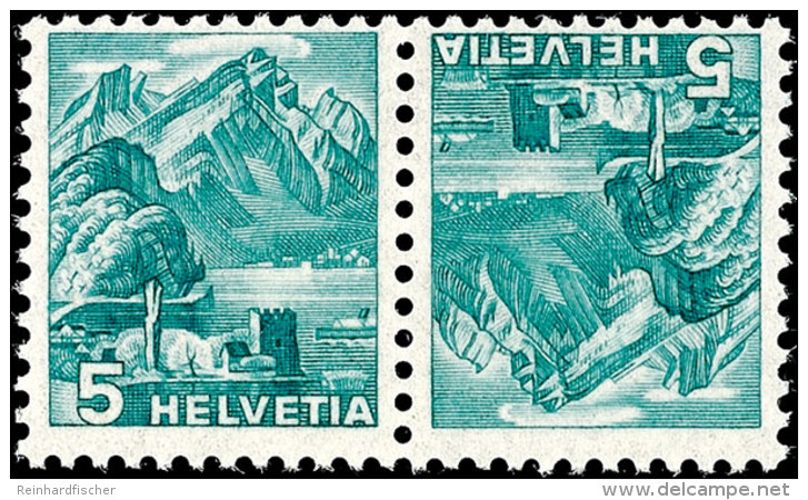5+5 Rp. Landschaften 1937, Kehrdruckpaar Dünnes Papier, Postfrisch, Fotobefund Zumstein, Mi. 900.-... - Se-Tenant