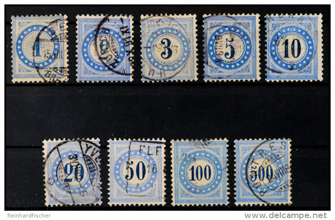 1 Bis 500 C. Blau/dunkelblau, Weißes Papier, Kpl. Satz Tadellos Gestempelt, Mi. 90.-, Katalog: 1/9 O1... - Taxe