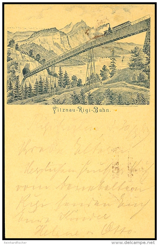 10 C. Ganzsachenkarte Mit Rückseitigem Bild "Vitznau-Rigi-Bahn" In Blau Mit Abb. "Dampf-Eisenbahn Auf... - Franquicia