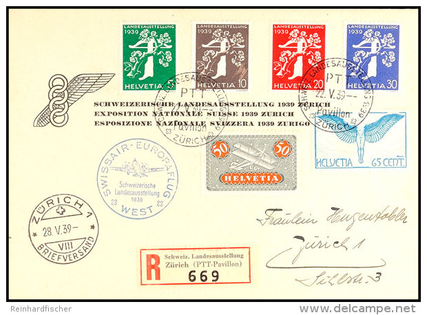 1939, "SWISSAIR EUROPAFLUG WEST Schweizerische Landesausstellung" Luftpost-R-Brief Mit Sonder-R-Zettel Und MiNr.... - Autres & Non Classés