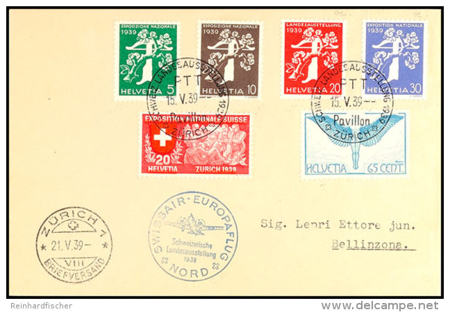 1939, "SWISSAIR EUROPAFLUG NORD Schweizerische Landesausstellung" Luftpostbrief Mit MiNr. 189 Z II, 339, 346, 348,... - Autres & Non Classés