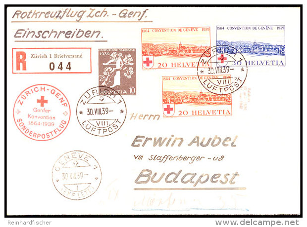 1939 "Zürich-Genf Sonderpostflug Genfer Konvention 1864-1939" (Rotkreuzflug, 75 Jahre Rotes Kreuz)... - Autres & Non Classés