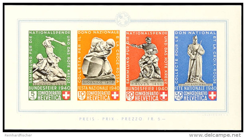 Blockausgabe "Pro Patria 1940 - Denkmäler", Postfrisch, Fotoattest Renggli: " Farbfrisch In Fehlerfreier... - Autres & Non Classés