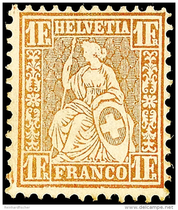 1 Fr. Sitzende Helvetia, Goldbronze, Unterdruck Rötlich, Farbfrisches Stück Dieser Seltenen Marke,... - Autres & Non Classés