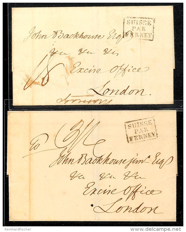 "SUISSE PAR FERNEY" - Ra3, Klar Auf Zwei Austaxierten Faltbriefhüllen Aus 1825 Und 1827 Nach London/England An... - ...-1845 Precursores
