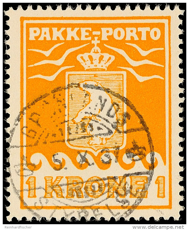 1 Kr. Gelb, 1937, Abart:"Farbpunkt über Bär", Klar Gest. "GRÖNLANDS STYRELSE 5.X.37", Katalog: 11B... - Autres & Non Classés