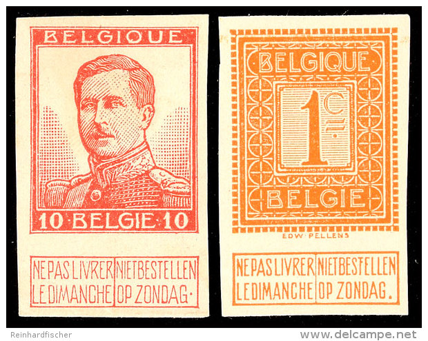 1 C. Orange U. 10 C. Rot, Zwei Ungezähnte Probedrucke, Katalog: 89,91 P OG1 C. Orange And 10 C. Red, Two... - Otros & Sin Clasificación