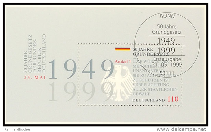 1999, Block-Ausgabe "50 Jahre Grundgesetz", 50 Stück Mit ESST BONN, Mi. 200.-, Katalog: Bl.48(50)... - Autres & Non Classés