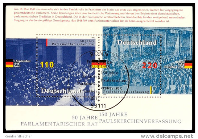 1998, Block-Ausgabe "50 Jahre Parlamentarischer Rat, 150 Jahre Paulskirchenverfassung", 50 Stück Mit ESST... - Autres & Non Classés