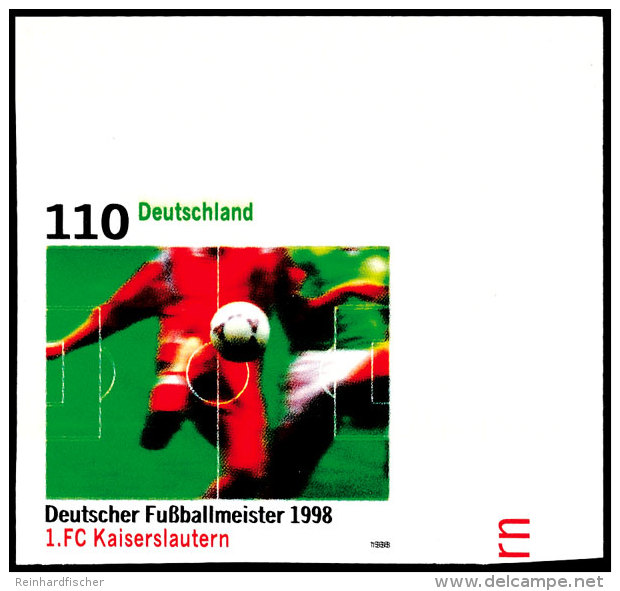 110 Pfg. Deutscher Fußballmeister Ungezähnt, Mit Leichtem Schmitzdruck, Eckrandstück Oben Rechts,... - Autres & Non Classés