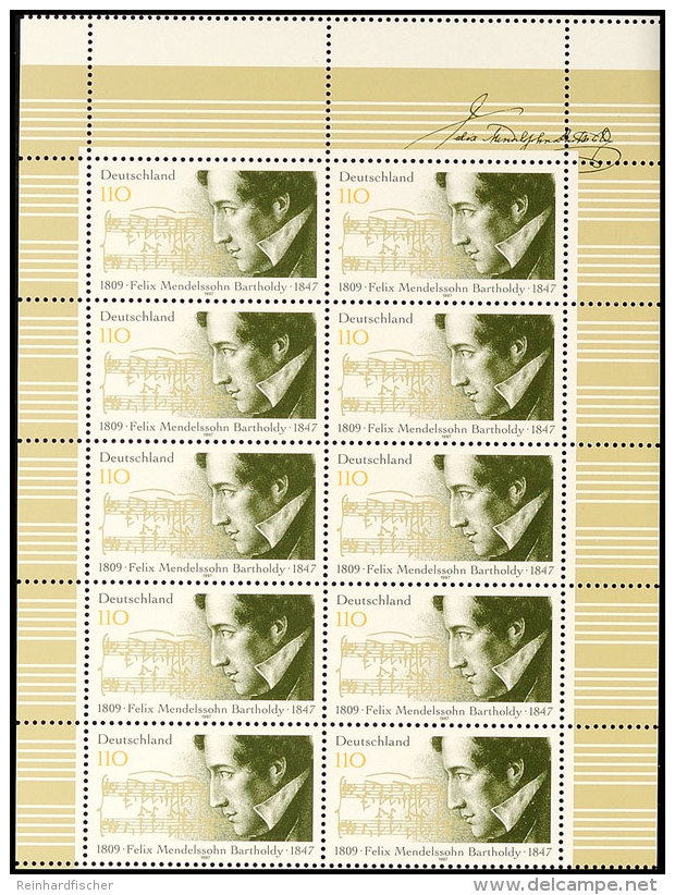 Felix Mendelssohn 110 Pfg. Verschnittener Kleinbogen, Oben Mit überbreiten Rand, Postfrisch, Katalog: 1953... - Otros & Sin Clasificación