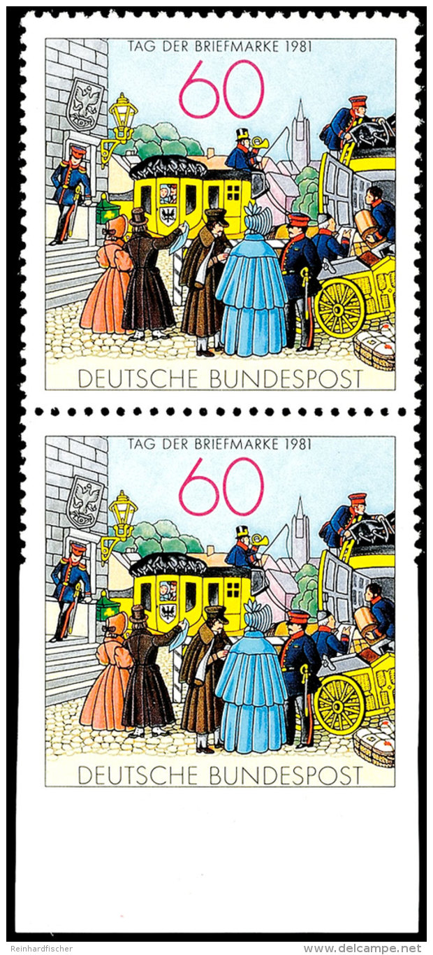 60 Pfg Tag Der Briefmarke 1981, Unten Ungezähnt Mit Unterrand, Einmal Im Senkrechten Paar Mit Normalmarke,... - Autres & Non Classés