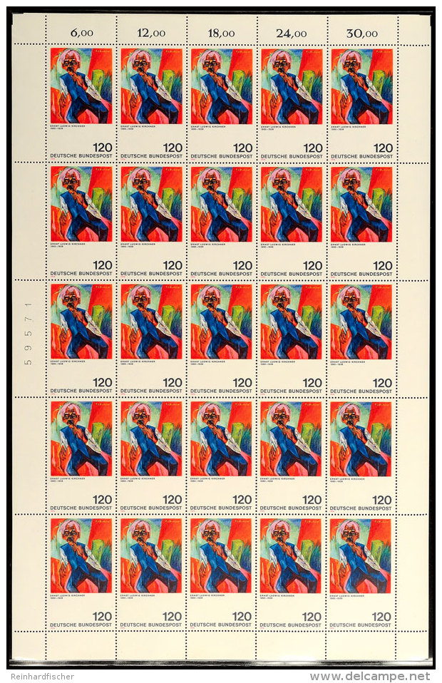 120 Pfg Kirchner, Deutscher Expressionismus, Postfrischer Bogen Mit Den Plattenfehlern II Und III, Katalog:... - Autres & Non Classés