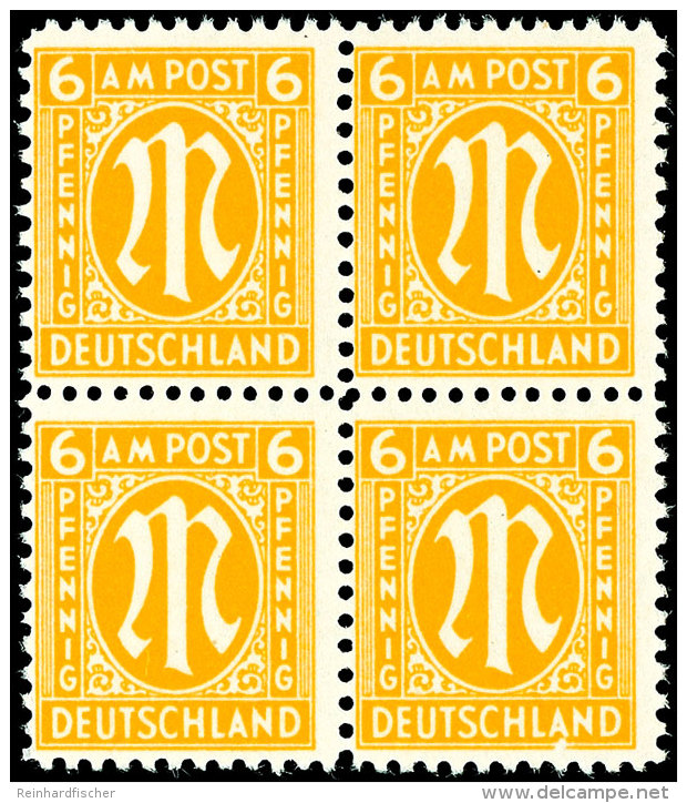 6 Pfennig AM-Post, Deutscher Druck, C-Zähnung, Feld 64/65 Und 74/75, Viererblock, Feld 75 Mit Plattenfehler... - Autres & Non Classés