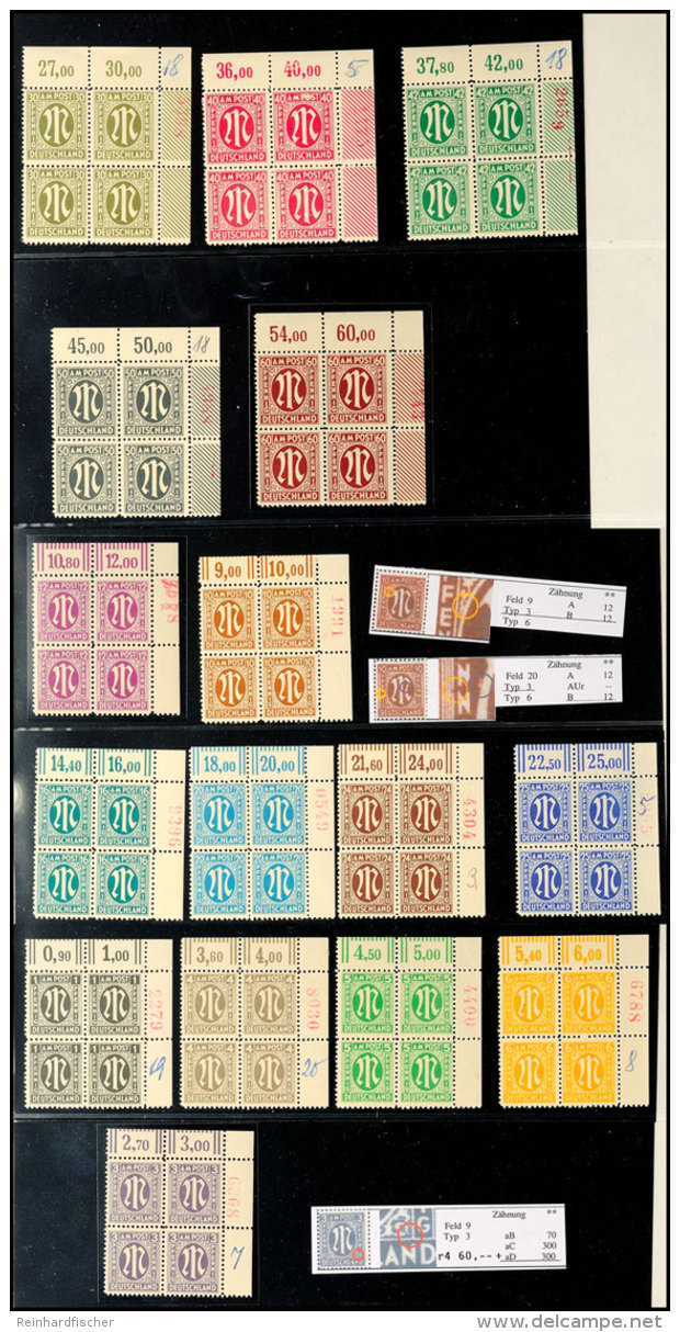 1 Pf.-6 Pf., 12 Pf. Und 16 Pf.-60 Pf Je Im Re. Oberen Eckrandviererblock Mit Bogennummer R4, Dabei Mi. 23Ar4 Mit... - Otros & Sin Clasificación