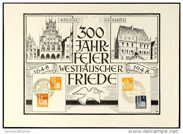 1948, Gedenkblatt "300 Jahr-Feier Westfälischer Frieden" Im DIN A4 (Querformat) Mit Zwei Verschiedenen... - Autres & Non Classés