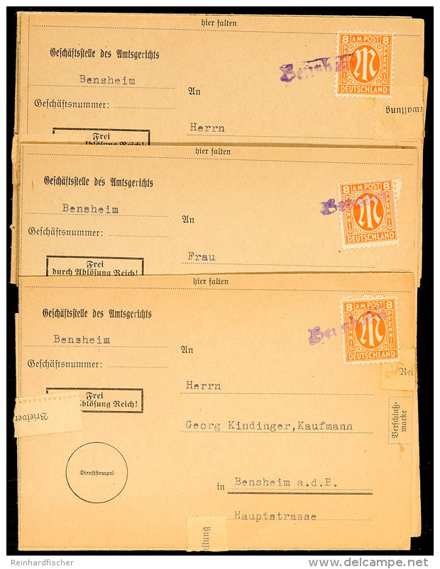 "Bensheim", Violetter L1 Als Notstempel Auf Vier Ortsbriefen Des Amtsgericht Bensheim Aus 1945, Vollständiger... - Autres & Non Classés