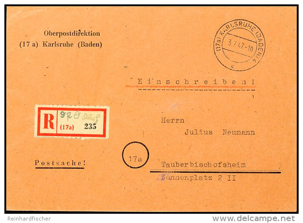 1947, R-Postsachen-Umschlag Der OPD Aus KARLSRUHE 3.7.47 Mit Blanko-R-Zettel Mit Handschriftlichem Vemerk "OPD Klh"... - Other & Unclassified