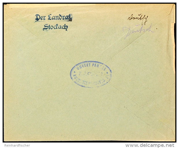 1945, Zensur-Ovalstempel "Z.F.P.202" In Blau Rückseitig Auf Brief Des Landrats Aus STOCKACH 9.8.45 Ohne... - Autres & Non Classés