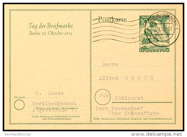 10 Pfg. Sonder-Ganzsachenkarte Tag Der Briefmarke Gebraucht Von BERLIN-SPANDAU 3.1.52 Mit Viel Text Nach... - Otros & Sin Clasificación