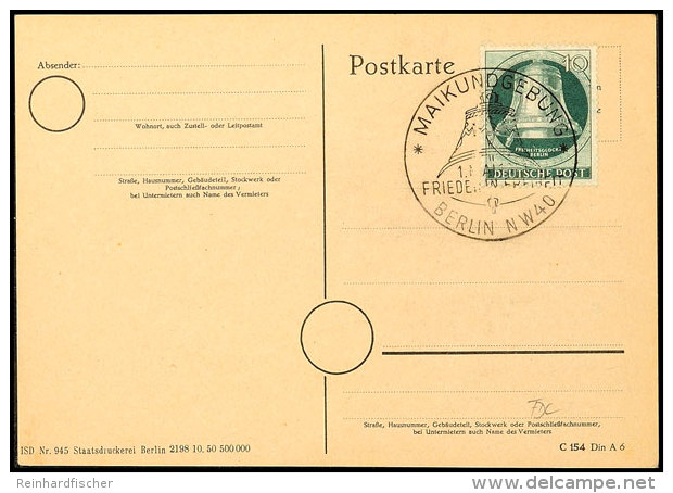 10 Pf. Glocke Links Auf Karte (blanko) Mit ESST, Mi. 75,-, Katalog: 76 FDC10 Pf. Bell Left On Card (unmailed)... - Otros & Sin Clasificación