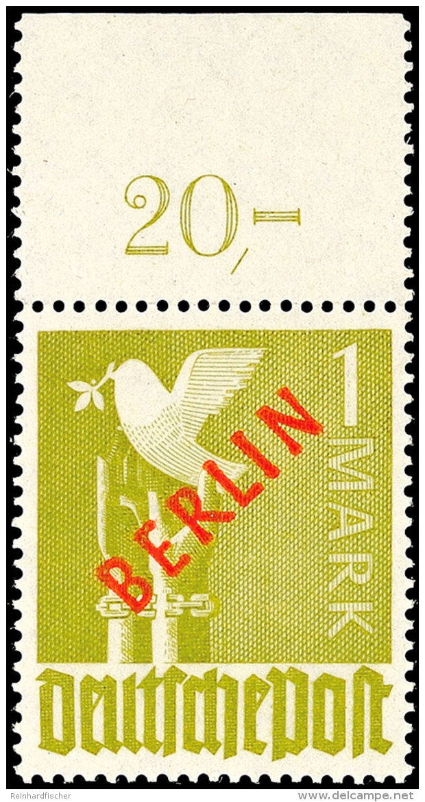 1 Mark Rotaufdruck, Plattenoberrand Dgz., Oberrand Vorgefaltet, Tadellos Postfrisch, Fotobefund H.-D. Schlegel BPP... - Otros & Sin Clasificación