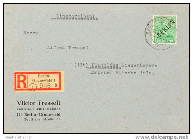 84 Pf. Schwarzaufdruck, Einzelfrankatur Auf R-Brief Von BERLIN 13.10.48 Nach Plattling, Gepr. Schlegel BPP, Mi.... - Otros & Sin Clasificación