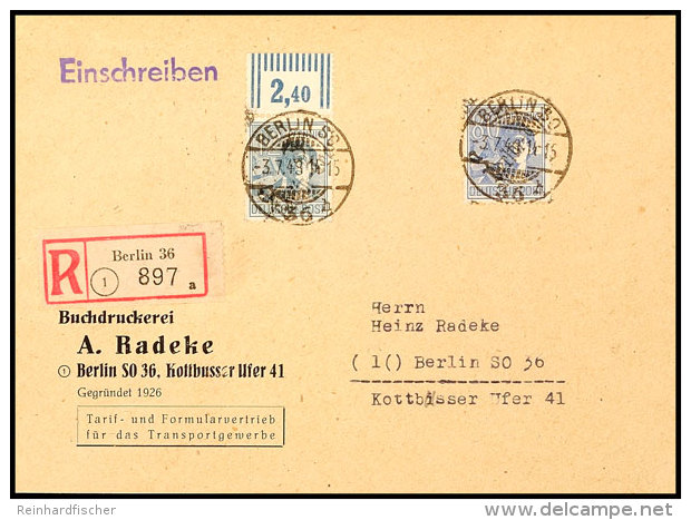 1948, SBZ 80 Pfg. Und 12 Pfg. (Oberrand-Walze) Mit Handstempel "3/Berlin-" Als Portogerechte Frankatur Auf... - Autres & Non Classés