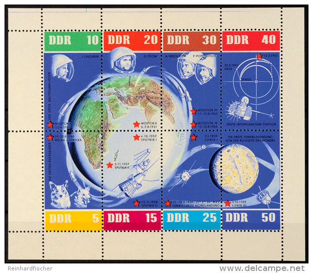 Weltraumflug-Kleinbogen 1962 Mit Variante "waagerechter Und Senkrechter Blauer Farbstrich Auf Bogenoberrand",... - Autres & Non Classés