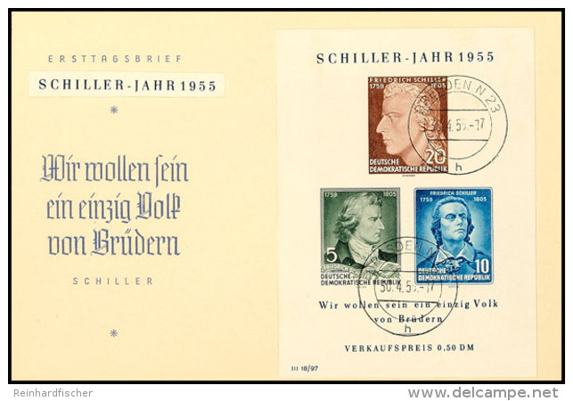 Schiller-Block Auf Schmuck-FDC Von DRESDEN 30.4.55, Tadellos, Mi. 140,-, Katalog: Bl.12FDC BFSchiller-block On... - Autres & Non Classés