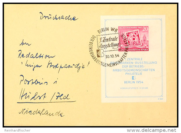 Briefmarkenausstellungsblock Auf FDC Mit übergehendem ESST BERLIN 30.10.54, Tadellos, Mi. 200,-, Katalog:... - Autres & Non Classés