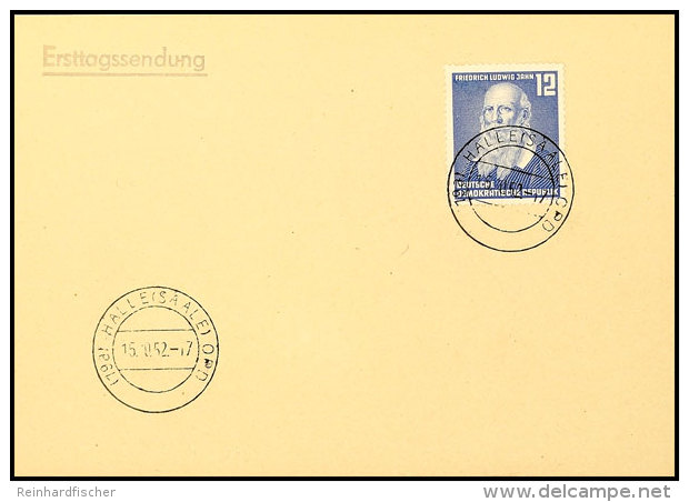 12 Pfg Jahn Auf FDC-Karte Von HALLE 15.10.52, Tadellos, Mi. 80,-, Katalog: 317FDC BF12 Pfg Jahn On First Day... - Autres & Non Classés