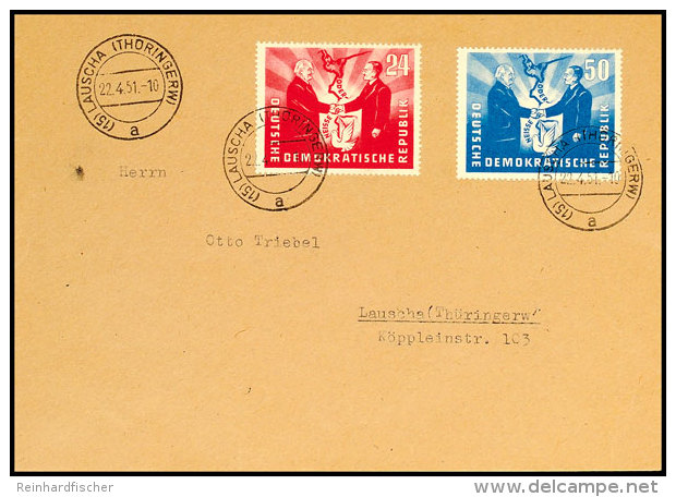 Deutsch-polnische Freundschaft Komplett Auf FDC, Zeitgerecht Gestempelt LAUSCHA (THÜRINGERW) 22.04.51,... - Otros & Sin Clasificación