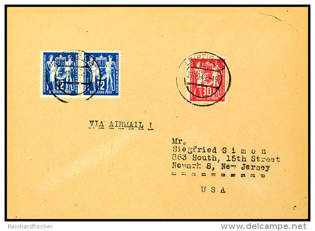 Postgewerkschaft Komplett (12 Pfg Im Paar) Auf Auslands-FDC Von LEIPZIG 27.10.49 Nach New Jersey (USA), Mi. 400,-,... - Autres & Non Classés