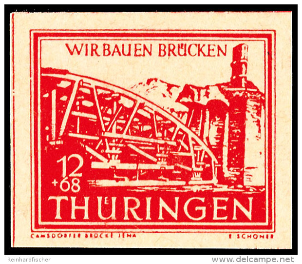 1946, Druckprobe Der Brückenbaumarke 12 + 68 Pfennig Dunkelorangerot, Dickes, Gelblichgraues Kartonpapier,... - Autres & Non Classés