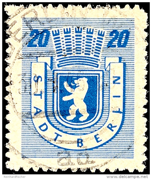 20 Pf. Blau Mit Plattenfehler I, Gestempelt, Gepr. Ströh BPP, Mi. Nicht Gelistet, Katalog: 6BI O20 Pf.... - Otros & Sin Clasificación