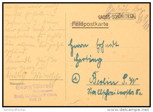 1945, Notstempel- Ra1 "GROSS-SCHÖNEBECK", Klar Auf Bedarfspostkarte Mit Handschriftlicher Barfrankierung Vom... - Autres & Non Classés