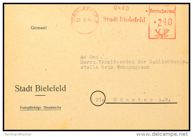 240 Pfg. Absenderfreistempel Der Stadt Bielefeld Auf Vordruckbrief Aus BIELEFELD 21.6.48 Nach Münster,... - Other & Unclassified