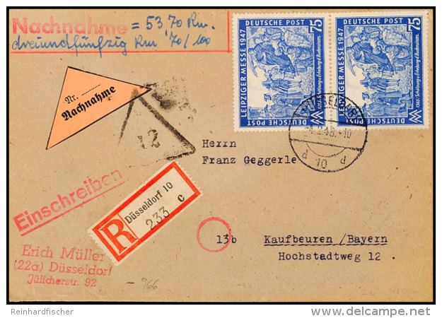 Kontrollrat, 2x 75 Pfg Messe 1947 Als Seltene Mehrfachfrankatur Auf Nachnahme-Einschreiben Ab Düsseldorf... - Autres & Non Classés