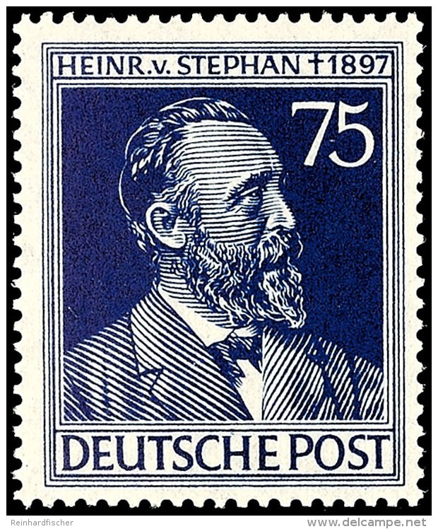 75 Pfennig "50. Todestag Von Heinrich Von Stephan", Schwarzblauviolett, Tadellos Postfrisch, Arge Farbgeprüft,... - Autres & Non Classés