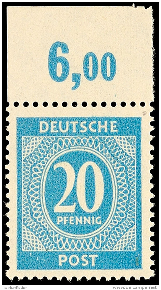 20 Pfennig Ziffernausgabe, Grauultramarin, Plattendruck, Oberrandstück, Oberrand Nicht Durchgezähnt,... - Otros & Sin Clasificación