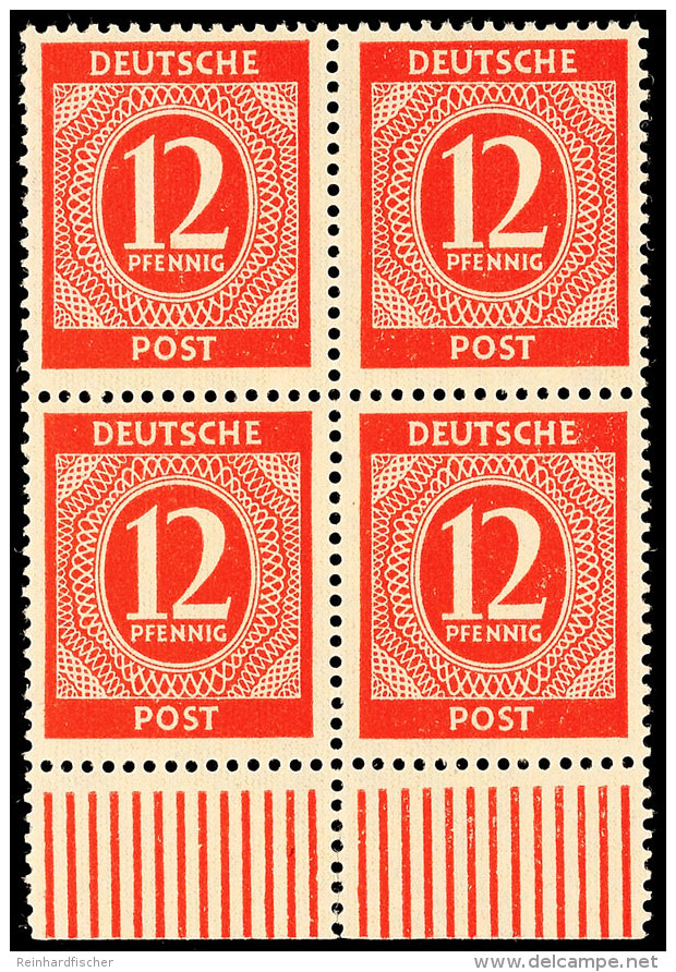 12 Pfennig Ziffernserie, C-Farbe, Viererblock Vom Walzenunterrand, Tadellos Postfrisch, Arge Farbgeprüft, Mi.... - Autres & Non Classés