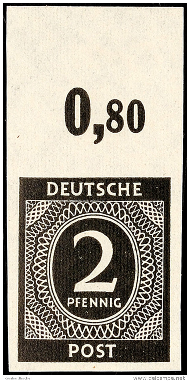 2 Pfg Ziffer Ungezähnt, Tadellos Postfrisch, Im Oberrand Falzrest, Mi. 350,-, Katalog: 912U **2 Pfg... - Otros & Sin Clasificación