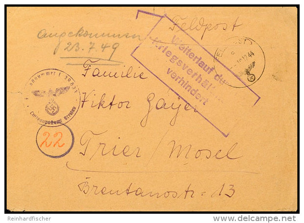 1944, Feldpostbrief Mit Normstempel "c 16.12.44" Nach Trier, überrollt Mit Ra3 "Weiterlauf Durch... - Other & Unclassified